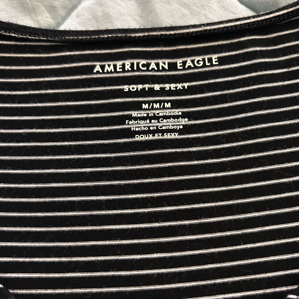 American Eagle Outfitters Black and White Striped Tee - Picture 2 of 4